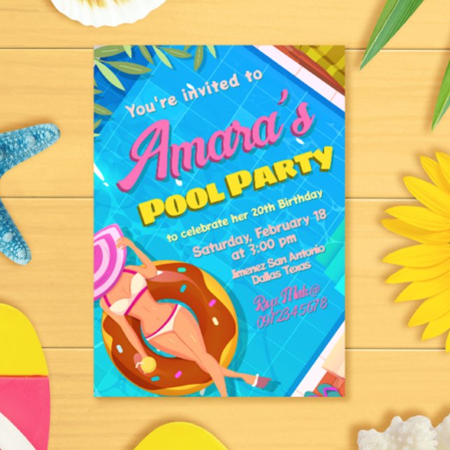 Invitación del Chica del Fiesta del grupo (Pool Party Invitation)