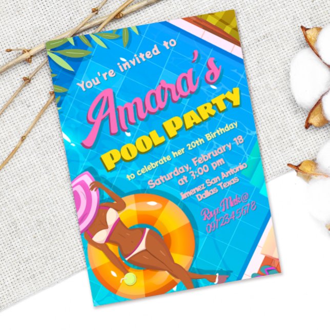 Invitación del Chica del Fiesta del grupo (Pool Party Invitation)