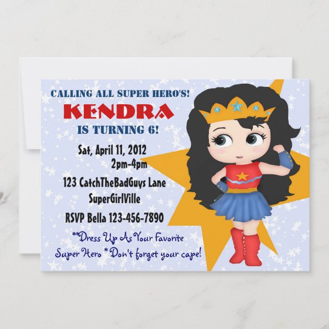 Invitación del chica del super héroe (Anverso)