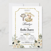 Invitación del Chica floral blanco Bautizo