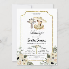 Invitación del Chica floral blanco Bautizo