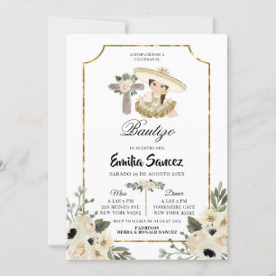 Invitación del Chica floral blanco Bautizo
