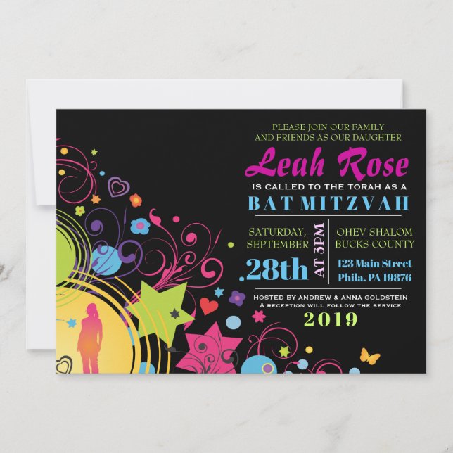 Invitación del chica POWER Bright Bat Mitzvah (Anverso)