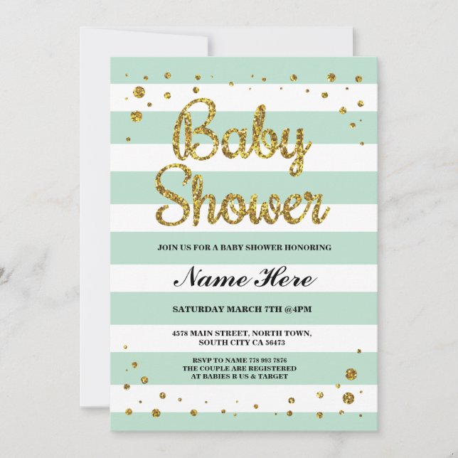 Invitación del Chica Purpurina Baby Shower Mint St (Anverso)