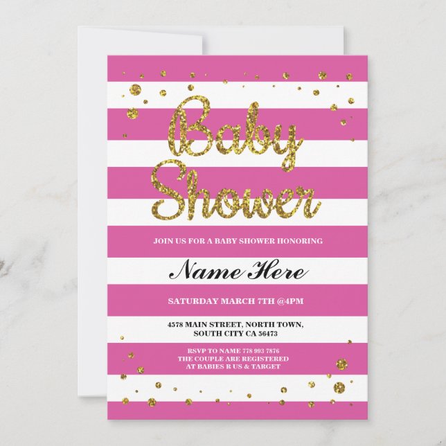 Invitación del Chica Purpurina Baby Shower Pink St (Anverso)