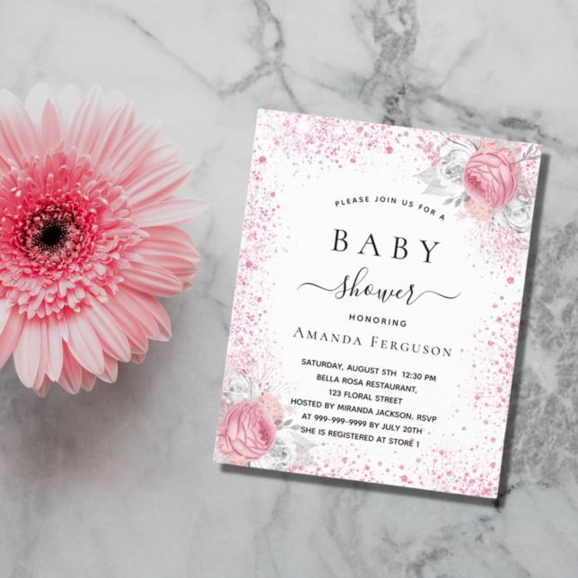 Invitación del chica purpurina blanco rosado para  (Subido por el creador)