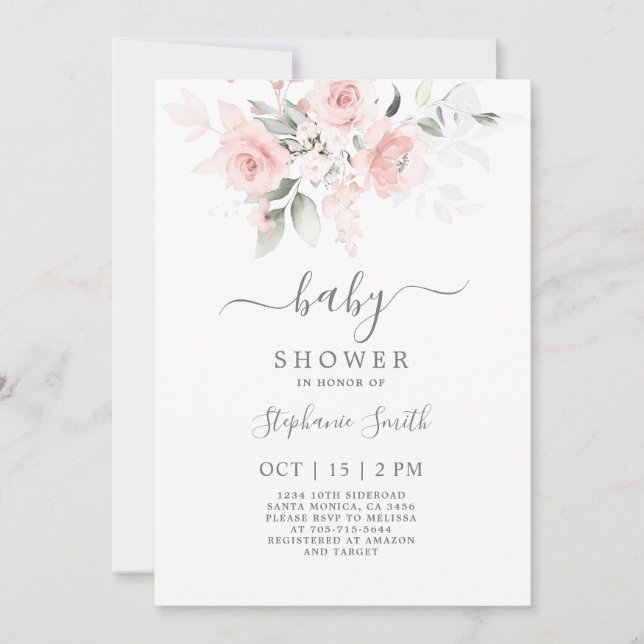 Invitación del Chica Rubor Pink Floral Baby Shower (Anverso)