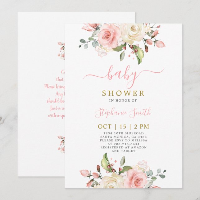 Invitación del Chica Rubor Pink Floral Baby Shower (Anverso / Reverso)