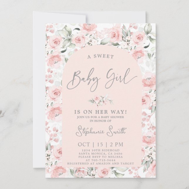 Invitación del Chica Rubor Pink Floral Baby Shower (Anverso)