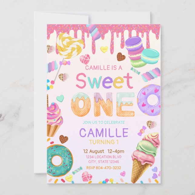 Invitación del Chica Sweet One Birthday (Anverso)