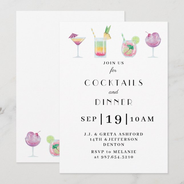 Invitación del cóctel y del fiesta de las bebidas (Anverso / Reverso)