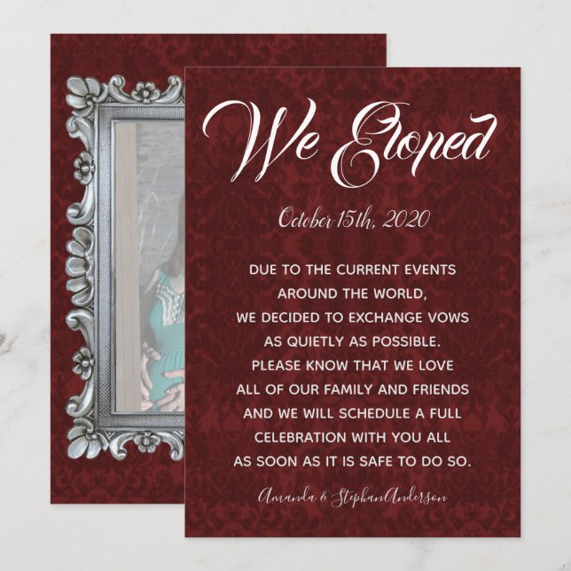 Invitación del componente fotográfico Damask Silve (Anverso / Reverso)