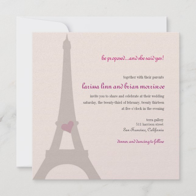 Invitación del compromiso de la torre Eiffel de (Anverso)