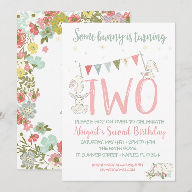Invitación del conejito, invitación del cumpleaños (Anverso / Reverso)