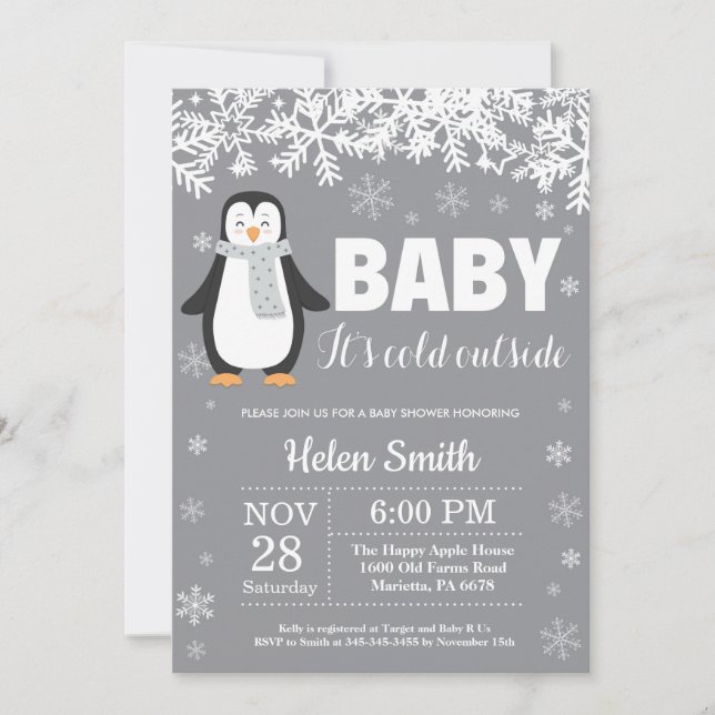 Invitación del copo de nieve de Baby Shower del (Anverso)