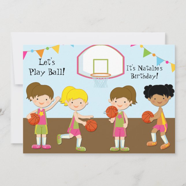 Invitación del cumpleaños 5x7 del baloncesto de (Anverso)