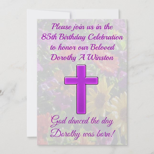 INVITACIÓN DEL CUMPLEAÑOS 85 DE PURPLE CHRISTIAN (Anverso)