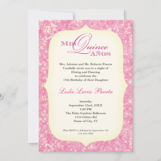 Invitación del cumpleaños de 15 Quinceanera (Anverso)