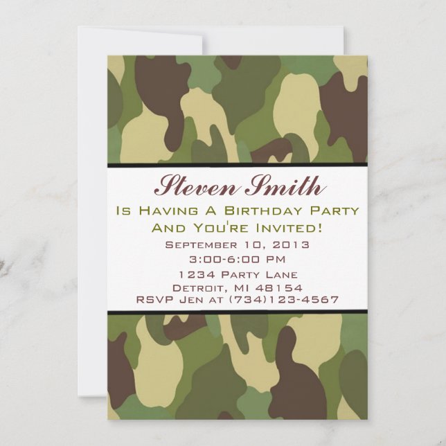 Invitación del cumpleaños de Camo del muchacho (Anverso)