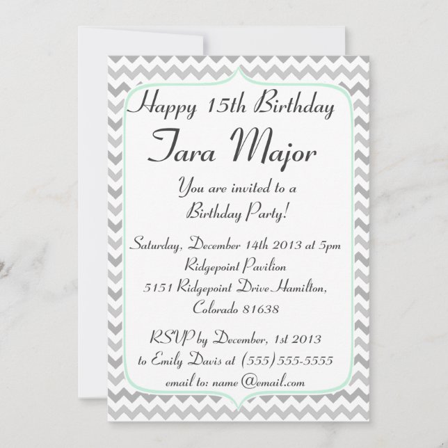 Invitación del cumpleaños de Chevron de la verde (Anverso)