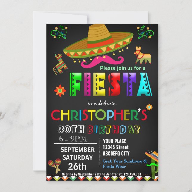 INVITACIÓN DEL CUMPLEAÑOS DE FIESTA MEXICANA (Anverso)