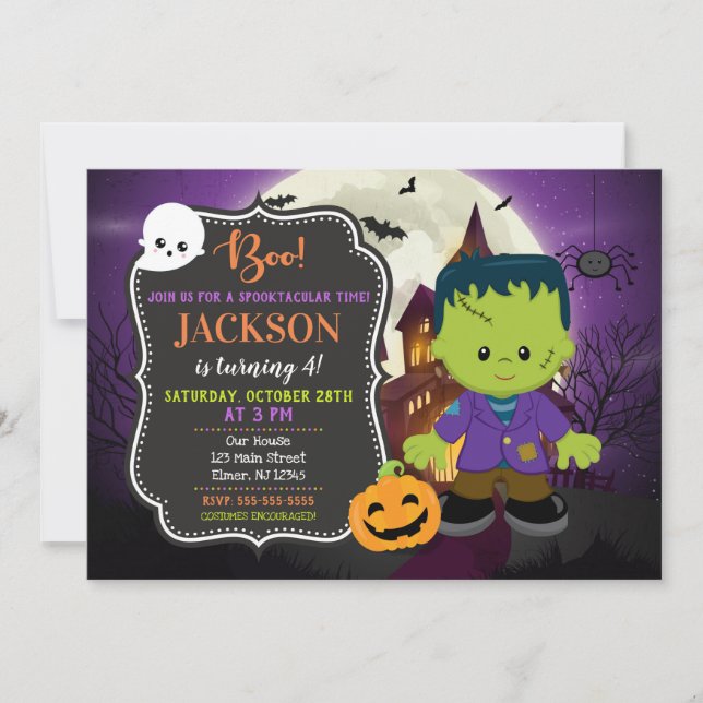 Invitación del cumpleaños de Frankenstein (Anverso)