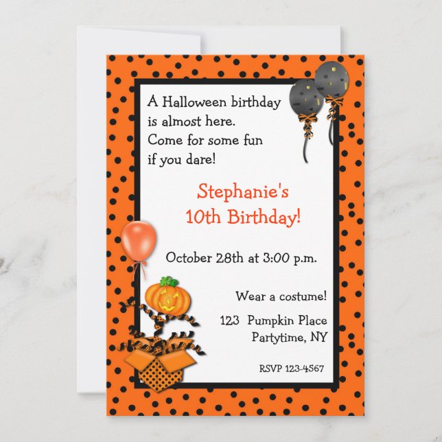 Invitación del cumpleaños de Halloween (Anverso)