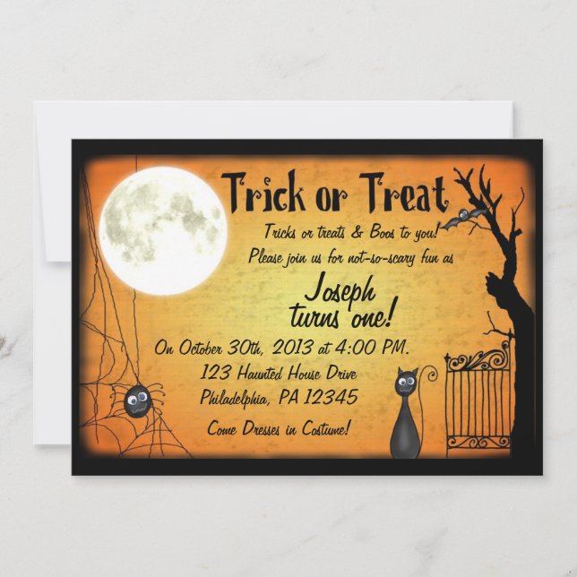 Invitación del cumpleaños de Halloween (Anverso)