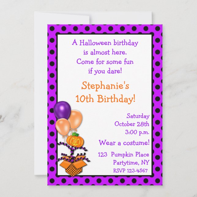 Invitación del cumpleaños de Halloween (Anverso)
