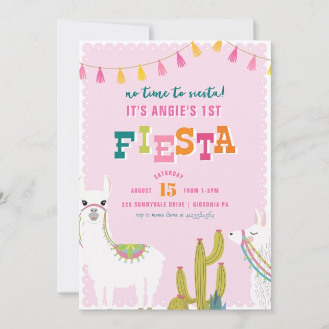 Invitación del cumpleaños de la alpaca de la (Anverso)