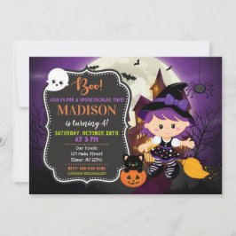 Invitación del cumpleaños de la bruja de Halloween