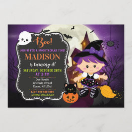 Invitación del cumpleaños de la bruja de Halloween