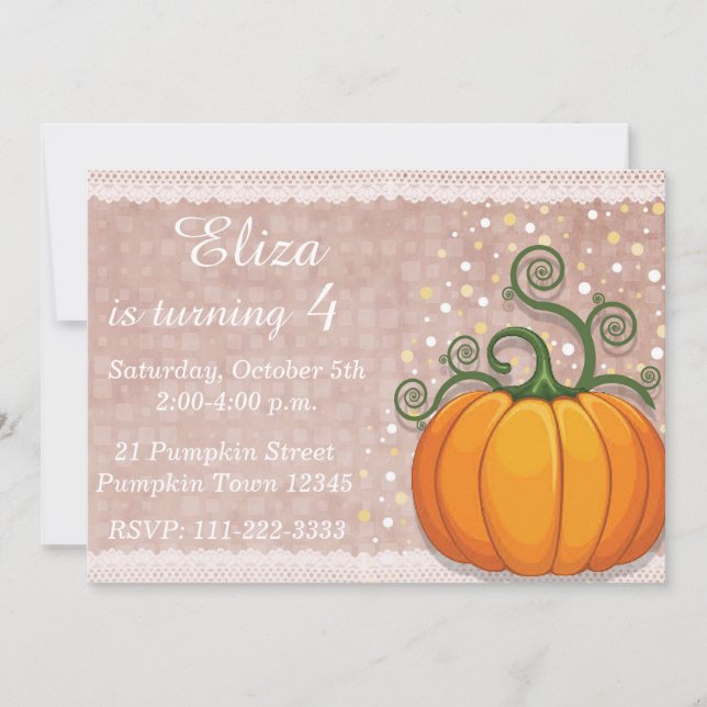 Invitación del cumpleaños de la calabaza, (Anverso)