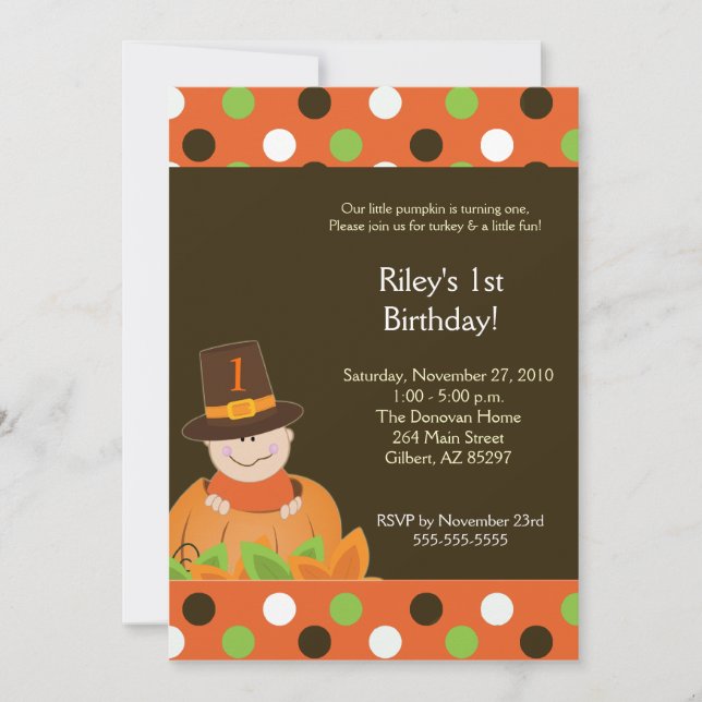 Invitación del cumpleaños de la calabaza 5x7 del (Anverso)