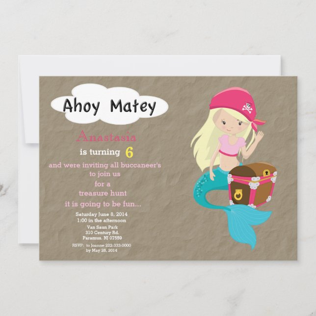 Invitación del cumpleaños de la caza del tesoro (Anverso)