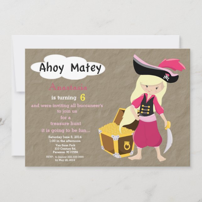 Invitación del cumpleaños de la caza del tesoro (Anverso)