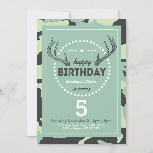 Invitación del cumpleaños de la caza para los (Anverso)