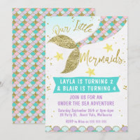 Invitación del cumpleaños de la cola de la sirena