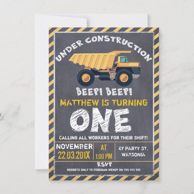 Invitación del cumpleaños de la construcción de la (Anverso)