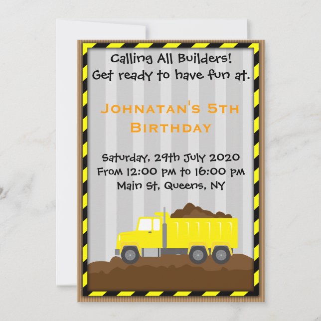 Invitación del cumpleaños de la construcción del (Anverso)