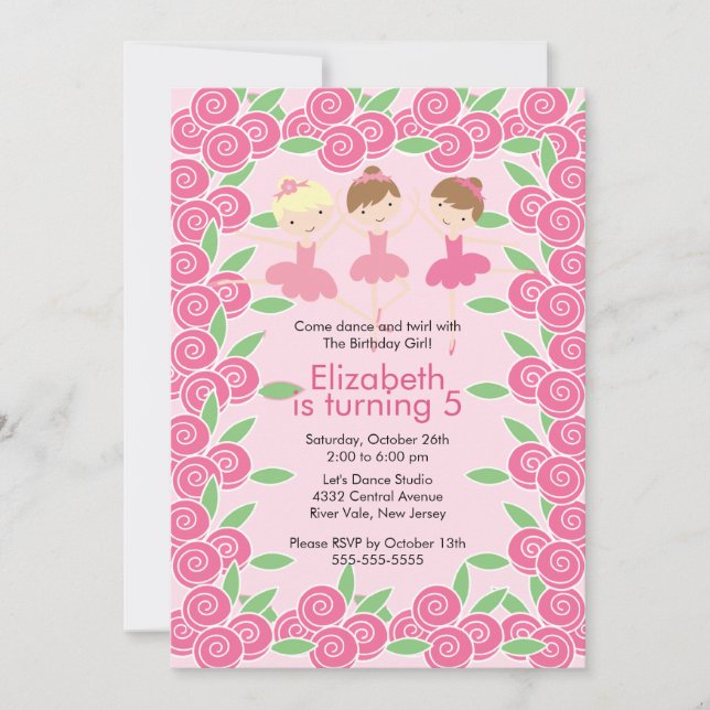 Invitación del cumpleaños de la danza de la (Anverso)
