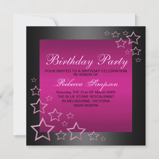 Invitación del cumpleaños de la estrella de las (Anverso)
