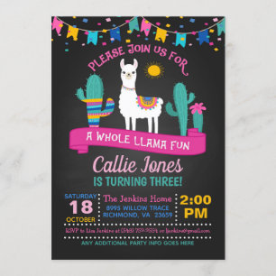 Invitación del cumpleaños de la fiesta de la llama