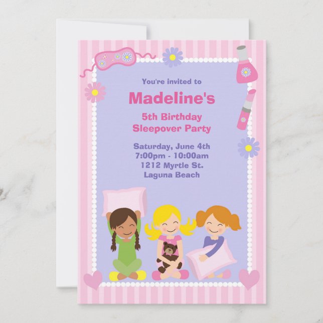 Invitación del cumpleaños de la fiesta de pijamas (Anverso)