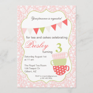 Invitación del cumpleaños de la fiesta del té