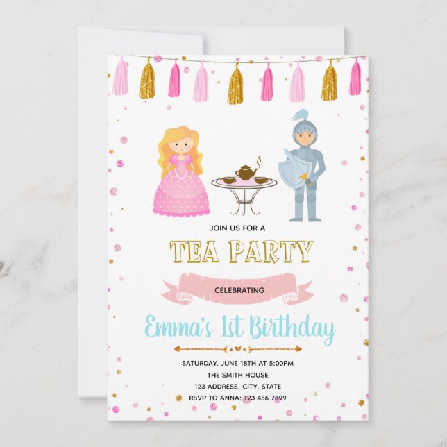 Invitación del cumpleaños de la fiesta del té del (Anverso)