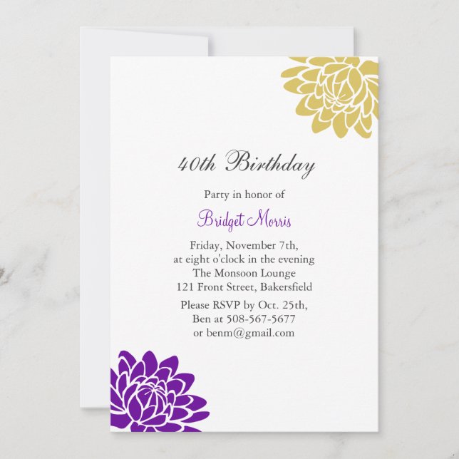 Invitación del cumpleaños de la flor de Lotus (Anverso)