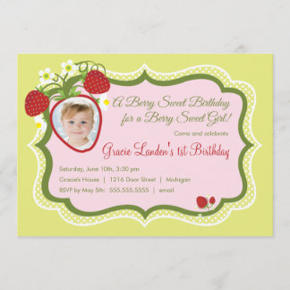 Invitación del cumpleaños de la foto de la fresa