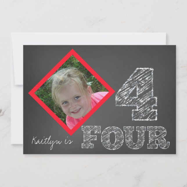 Invitación del cumpleaños de la foto de la pizarra (Anverso)