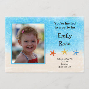 Invitación del cumpleaños de la foto de la playa